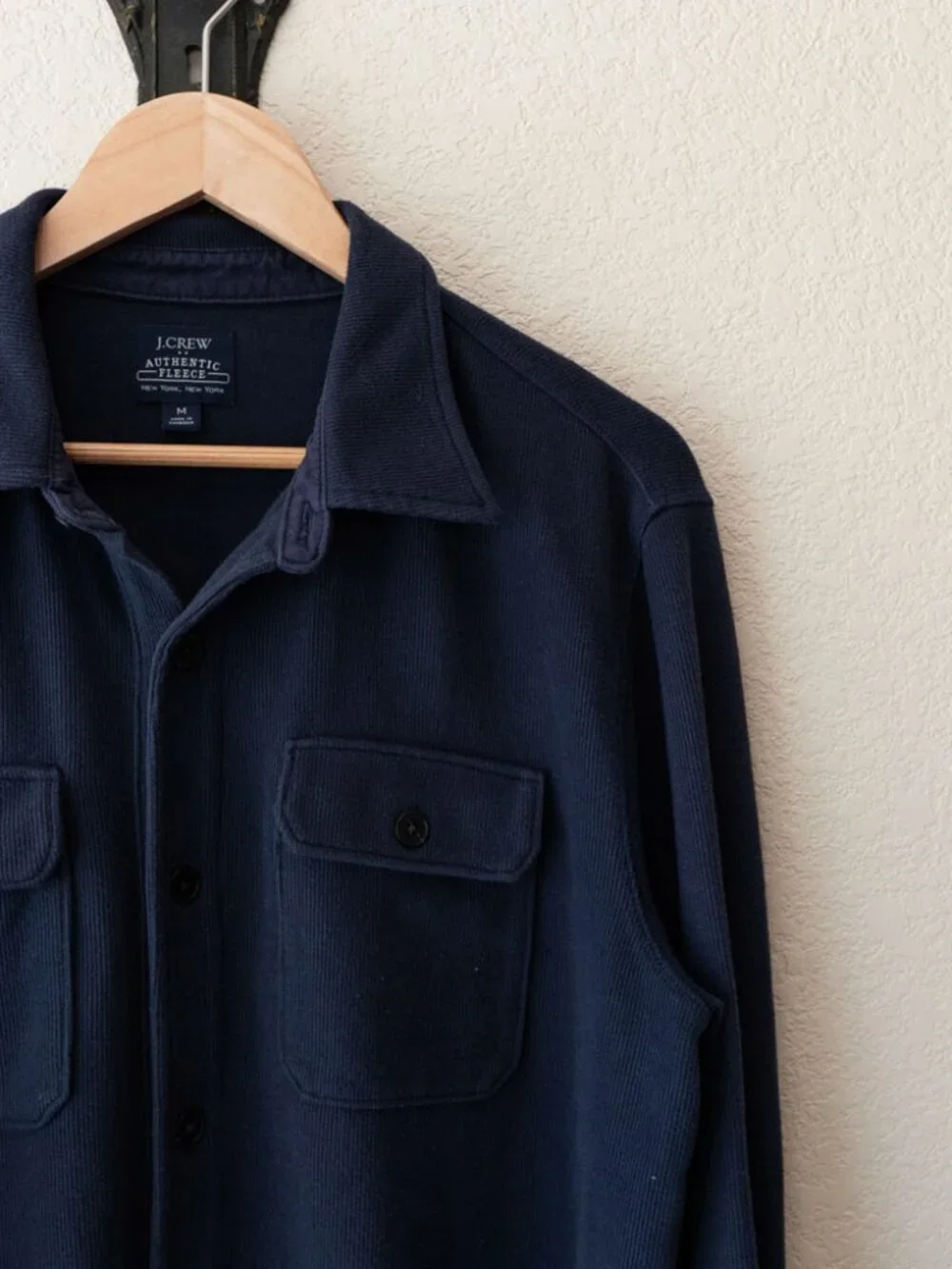 J.Crew Authentic Fleece Navy Ribbed Button Up Shirt Jacket Men's Medium Shacket